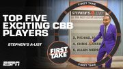 Stephen's A-List of the Top 5️⃣ ALL-TIME MOST EXCITING college basketball players 🏀 | First Take